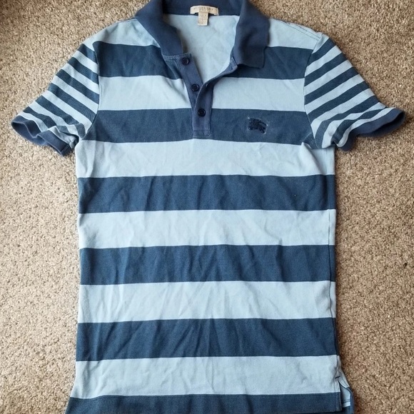 Burberry Blue Polo Shirt with Stripes - Picture 1 of 6